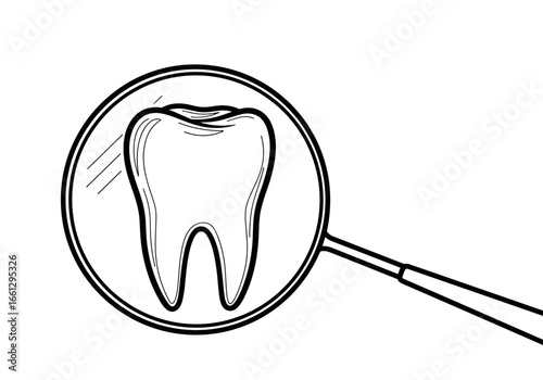 Tooth under magnifying glass, symbolizing dental examination and attention to oral health