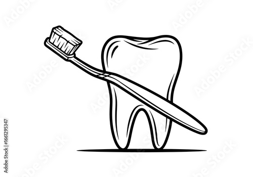 Tooth holding toothbrush, symbolizing dental hygiene and proper oral care practices