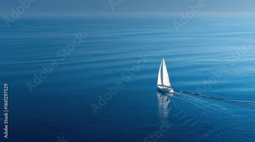 The serene sailboat gliding smoothly over the tranquil ocean waters.