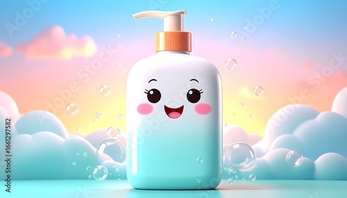 Cute Cartoon Soap Bottle 3D Render