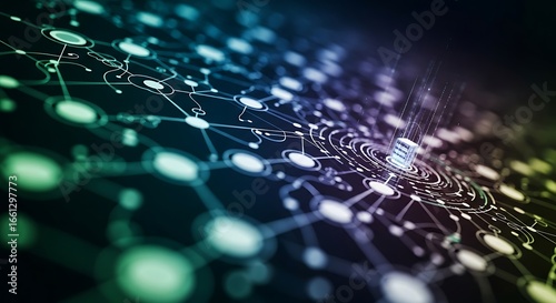 Dynamic digital network connecting glowing nodes and futuristic data streams with vibrant energy