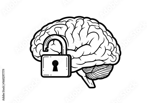 Brain with a padlock icon, symbolizing security of thoughts and mental health protection