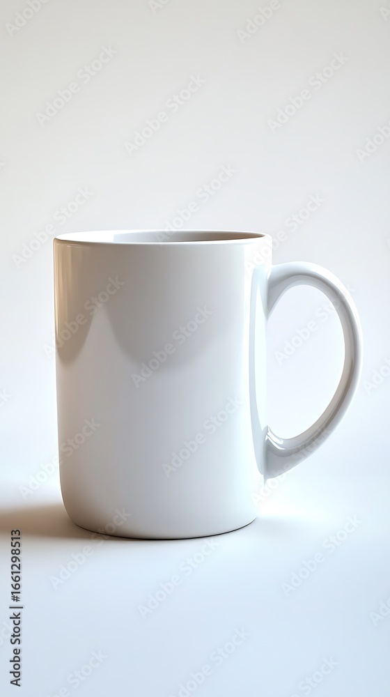 Fototapeta premium White ceramic mug on a light background, simple design for sublimation mockups