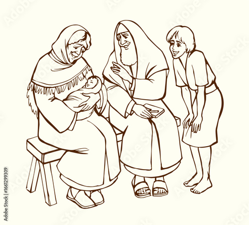 Vector drawing. Mother and father with a baby