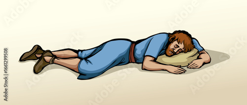 Vector drawing. Ancient sleeping man