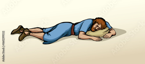 Vector drawing. Ancient sleeping man