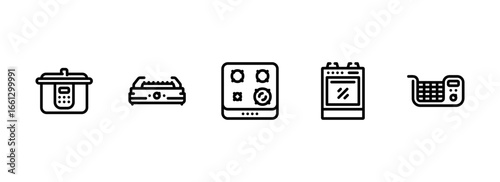 A Collection of Modern Kitchen Cooking Appliances in Line Art Style