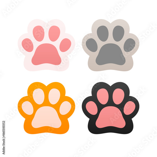 Set of cute cat paws vector isolated illustration