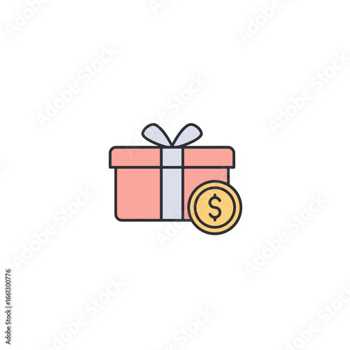 Gift box with a coin symbolizing financial rewards or bonuses
