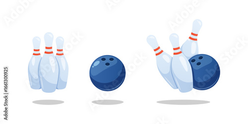 Bowling pins and ball vector isolated on white background.