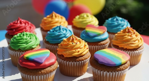 Rainbow Cupcakes with Colorful Frosting on White Platter