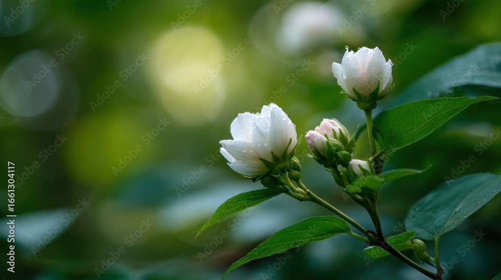 Fototapeta premium Closeup white flowers with dew drops