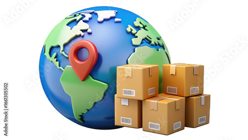 globe, box, earth, world, 3d, shipping, global, business, cardboard, planet, package, map, international, packaging, delivery, container, illustration, transportation, sphere, concept, cargo, export, 