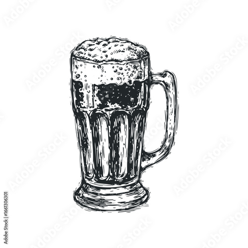 Vintage-style sketch of a full mug of frothy beer
