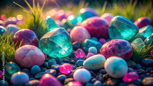 Colorful Gemstones on Pebbles
