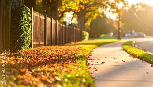 Walking Path in Autumn with Fallen Leaves and Sunlight