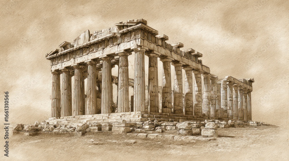 Obraz premium The Parthenon an ancient Greek temple with fluted columns on the Acropolis in Athens