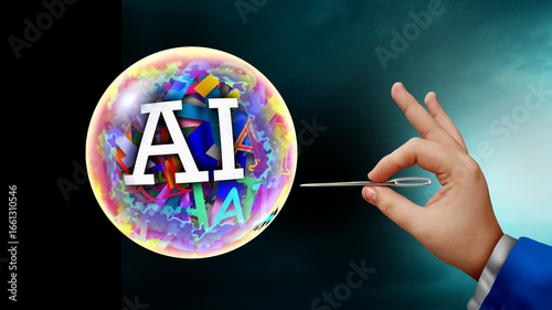 Foto AI Bubble risk and Economic technology bubbles fear and Artificial intelligence overhyped Stock market speculation and overvalued technologies economy as inflated speculative valuation of Tech