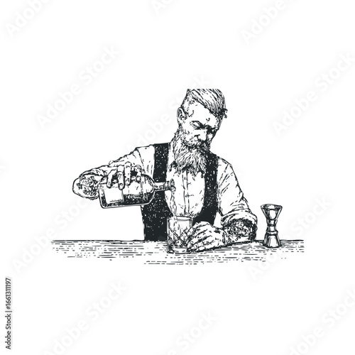 Man pouring beverage into glass at bar