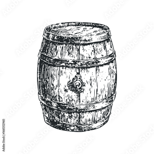 Wooden barrel with spigot and metal bands