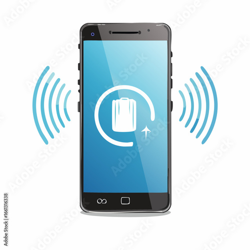 Mobile phone icon with smartphone display and wireless communication technology vector illustration
