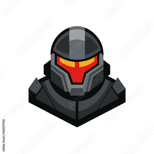 a heavily armored mecha pilot s helmet with a glow
