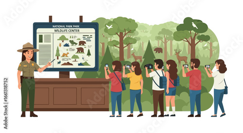 A park ranger educating visitors about local wildlife in a national park