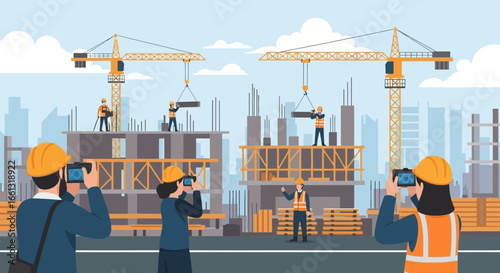 Construction Project Progress Documented by Photographers on the Site