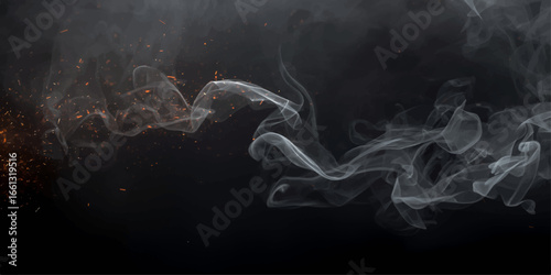 Smooth flowing light blue smoke creates a mysterious swirling pattern against a dark background, resembling a gentle wave of mist