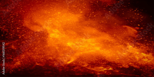Abstract inferno with motion-blurred flames in a fiery orange and red smoke-filled sky