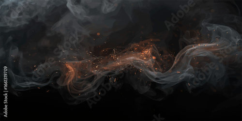 Vibrant orange and fiery red smoke billows on a black background, creating an animated inferno of light and heat