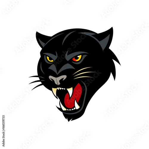 a snarling black panther with piercing eyes on a w