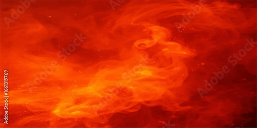 An abstract glowing inferno of red smoke and fiery clouds burning against a dark sky