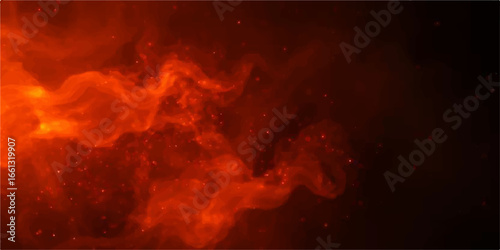 Vibrant orange and red flames create a mesmerizing inferno of light and heat, with dark smoke swirling against a black background