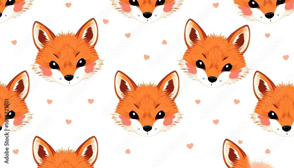 Fototapeta premium Adorable fox face repeat pattern on soft pastel background, perfect for fabric, wallpaper, and stationery, creative, design