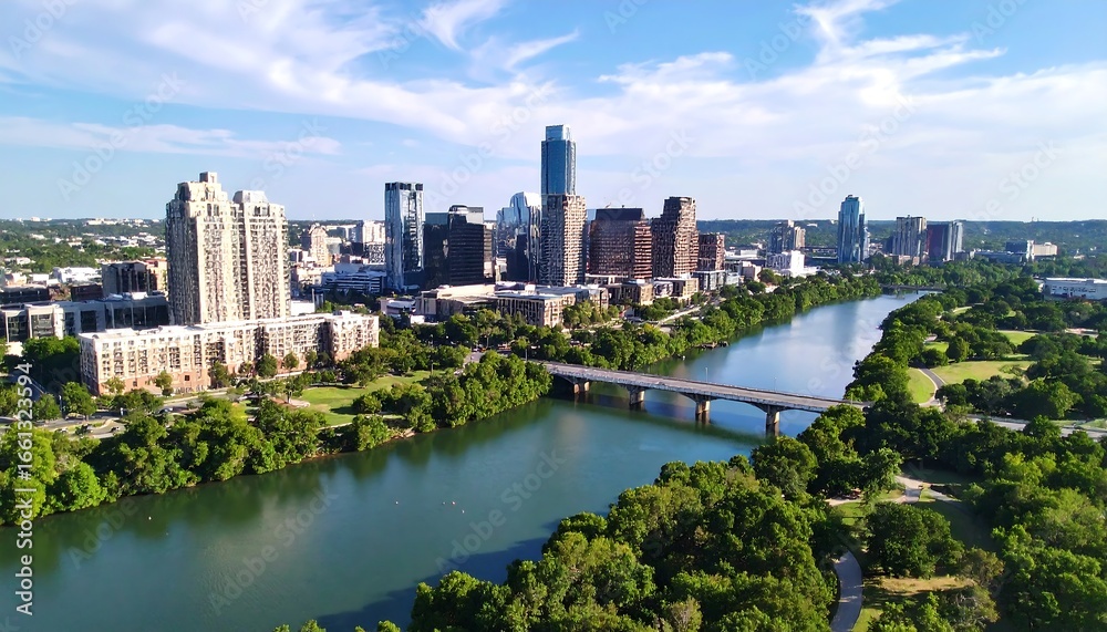 Naklejka premium Cityscape riverfront panorama