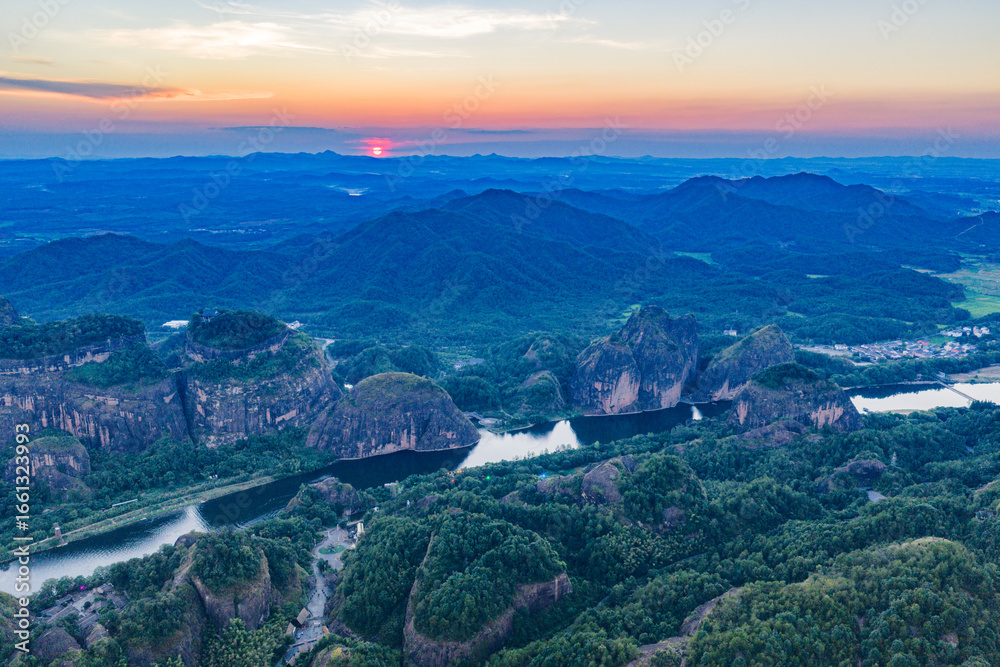 Fototapeta premium Danxia landform river natural scenery at sunrise and sunset