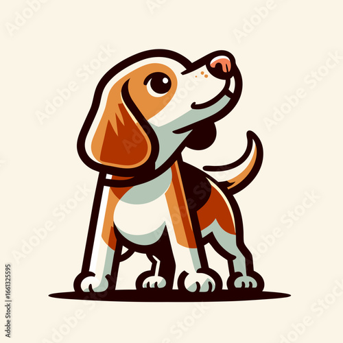 Cute Cartoon Beagle Puppy Dog Illustration Looking Up Happily.