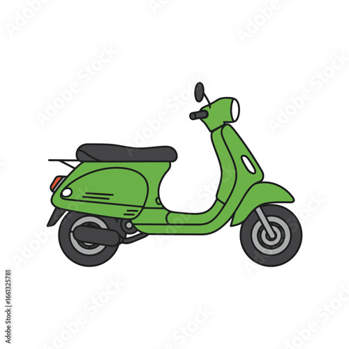 Green retro scooter illustration vintage moped classic motorbike urban transport city travel isolated vector graphic