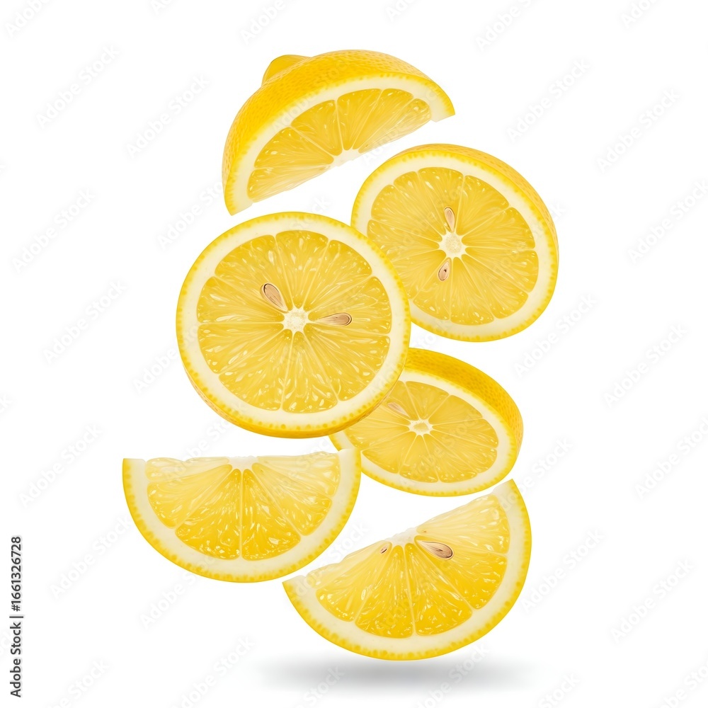 Fototapeta premium Fresh Lemon Slices in Mid-Air A Vibrant Composition