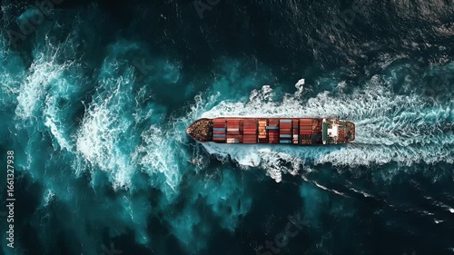 Cargo ship navigating rough seas