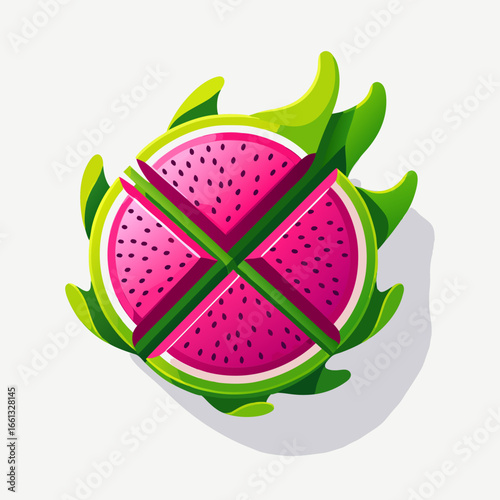 Stylized Dragon Fruit Illustration with Pink and White Flesh.
