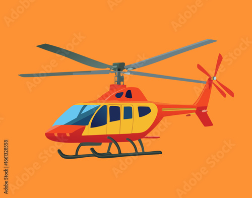 Cartoon Orange and Yellow Helicopter on a Light Orange Background, a Cheerful Image for Travel, Tourism and Children's Media