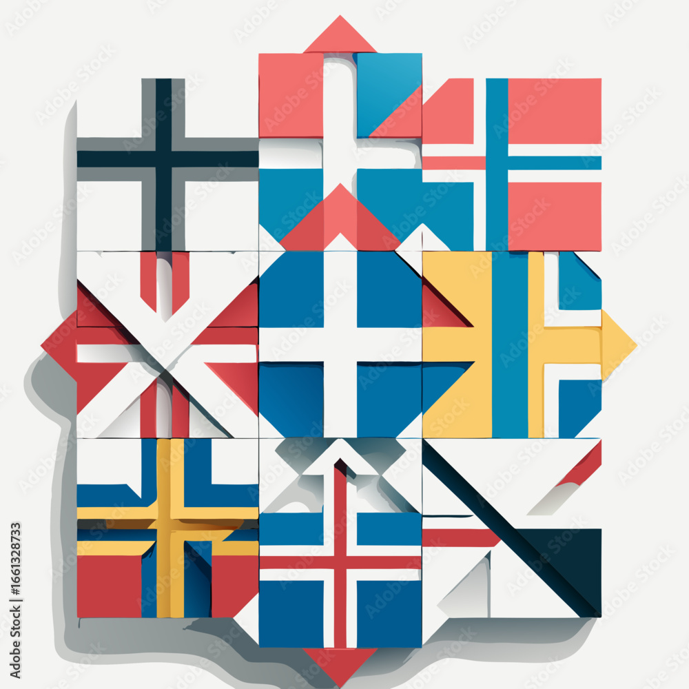 Obraz premium Stylized Nordic Cross Flags Abstract Pattern.