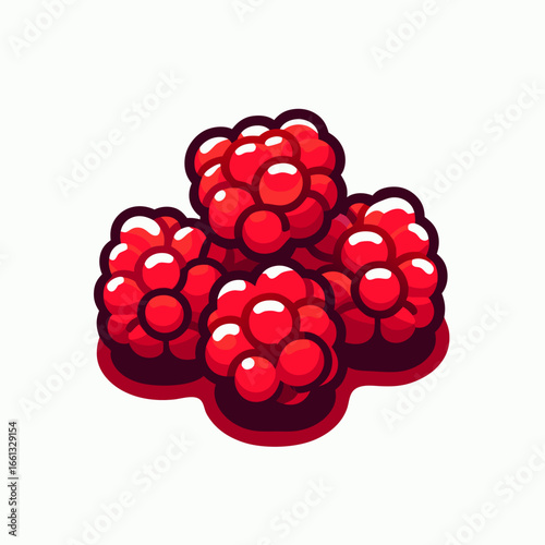 Stylized Red Raspberries Illustration with Bold Outlines.