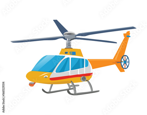 Bright modern cartoon vector of a yellow and blue civil helicopter with a sleek body ready for passenger transport