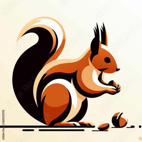 Stylized Squirrel Illustration Holding a Nut.