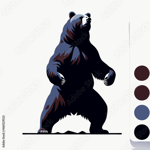Stylized Standing Bear Illustration with Dark Blue and Brown Fur.