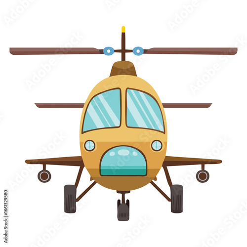 Simple and Functional Frontal View of a Small Brown Helicopter, Featuring Minimalist Design for Cost-Effective Air Mobility	