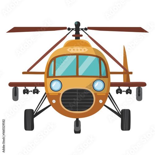 Nostalgic Brown Utility Helicopter with Exposed Side Landing Gear and a Clear Canopy, Ideal for Observation and Light Cargo	